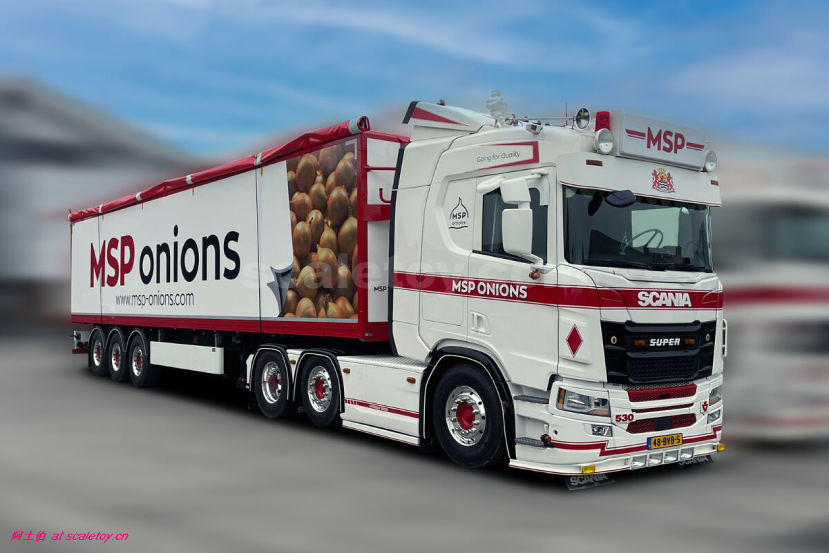 [WSI] SCANIA R NORMAL CR20N 6X2 TWIN STEER with 3X BELT TRAILER – MSP ONIONS 斯堪尼亚拖头挂土豆运输车 荷兰MSP ONIONS公司涂装
