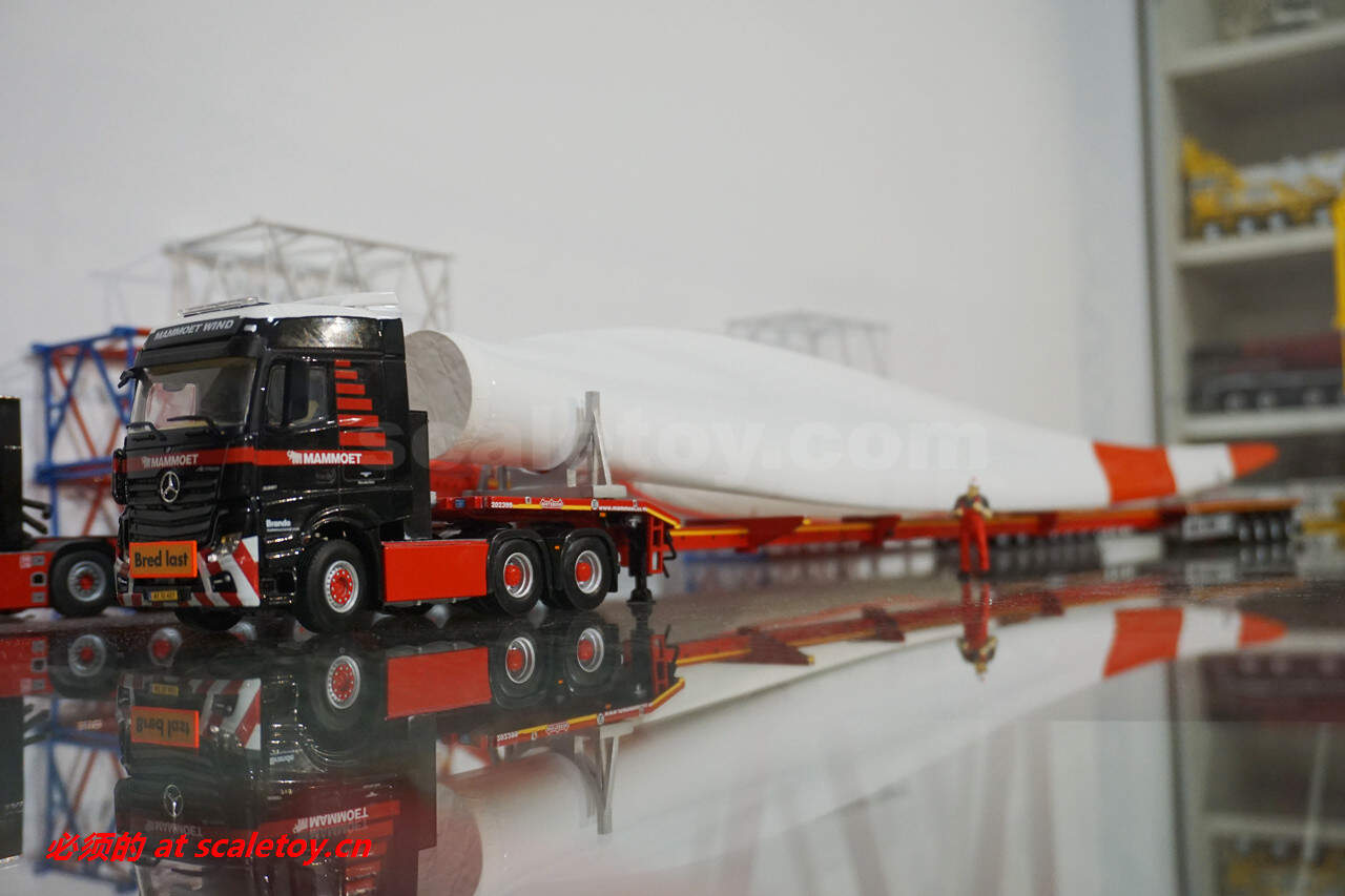 [WSI] 1:50 MAMMOET MB ACTROS 6X4 WITH TELESTEP TRAILER + WING 猛犸象涂装 奔驰风叶运输拖车